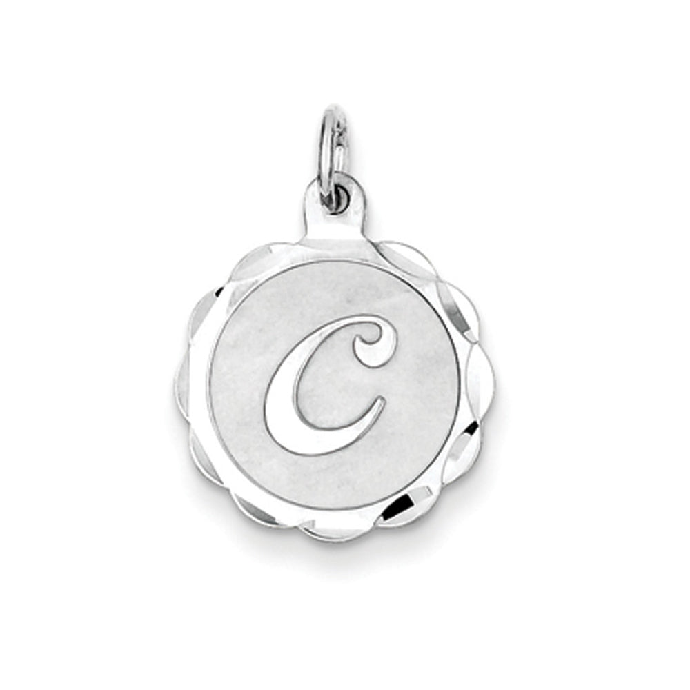 Sterling Silver, Sarah Collection 15mm Brocaded Disc Initial C Pendant, Item P10421-C by The Black Bow Jewelry Co.