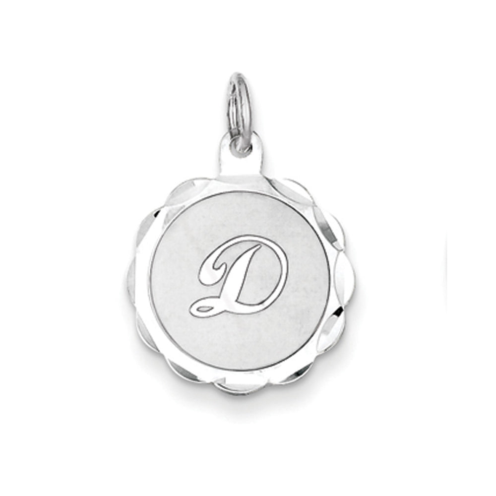 Sterling Silver, Sarah Collection 15mm Brocaded Disc Initial D Pendant, Item P10421-D by The Black Bow Jewelry Co.