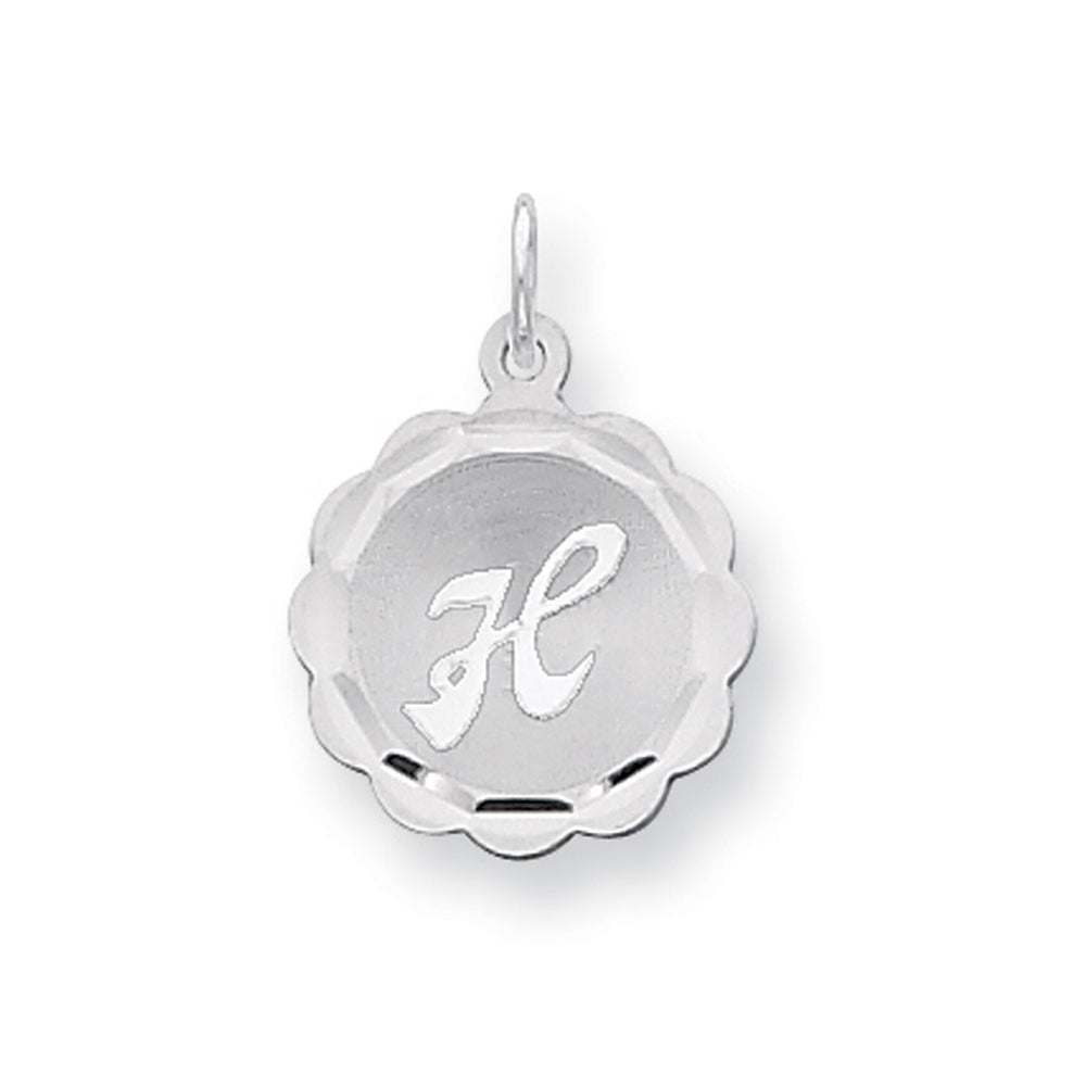 Sterling Silver, Sarah Collection 15mm Brocaded Disc Initial H Pendant, Item P10421-H by The Black Bow Jewelry Co.