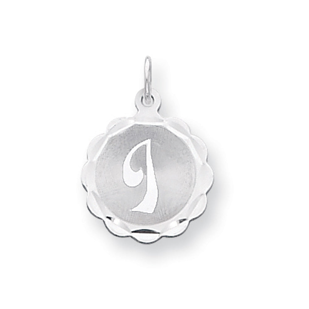 Sterling Silver, Sarah Collection 15mm Brocaded Disc Initial I Pendant, Item P10421-I by The Black Bow Jewelry Co.