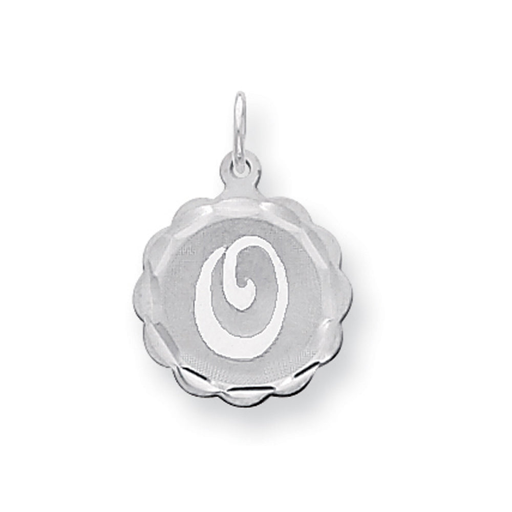 Sterling Silver, Sarah Collection 15mm Brocaded Disc Initial O Pendant, Item P10421-O by The Black Bow Jewelry Co.