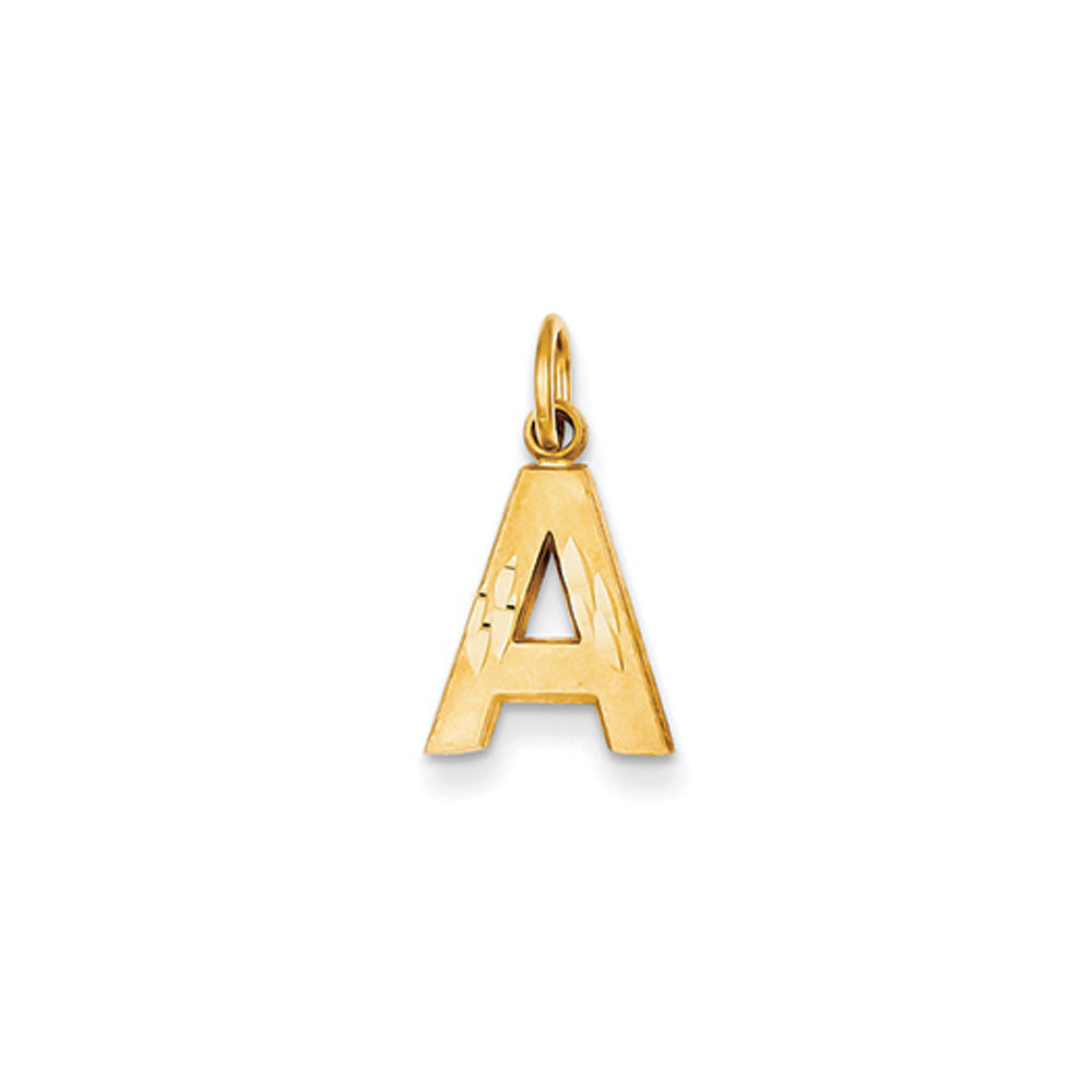14k Yellow Gold, Julia Collection, Small Satin Block Initial A Pendant, Item P10422-A by The Black Bow Jewelry Co.