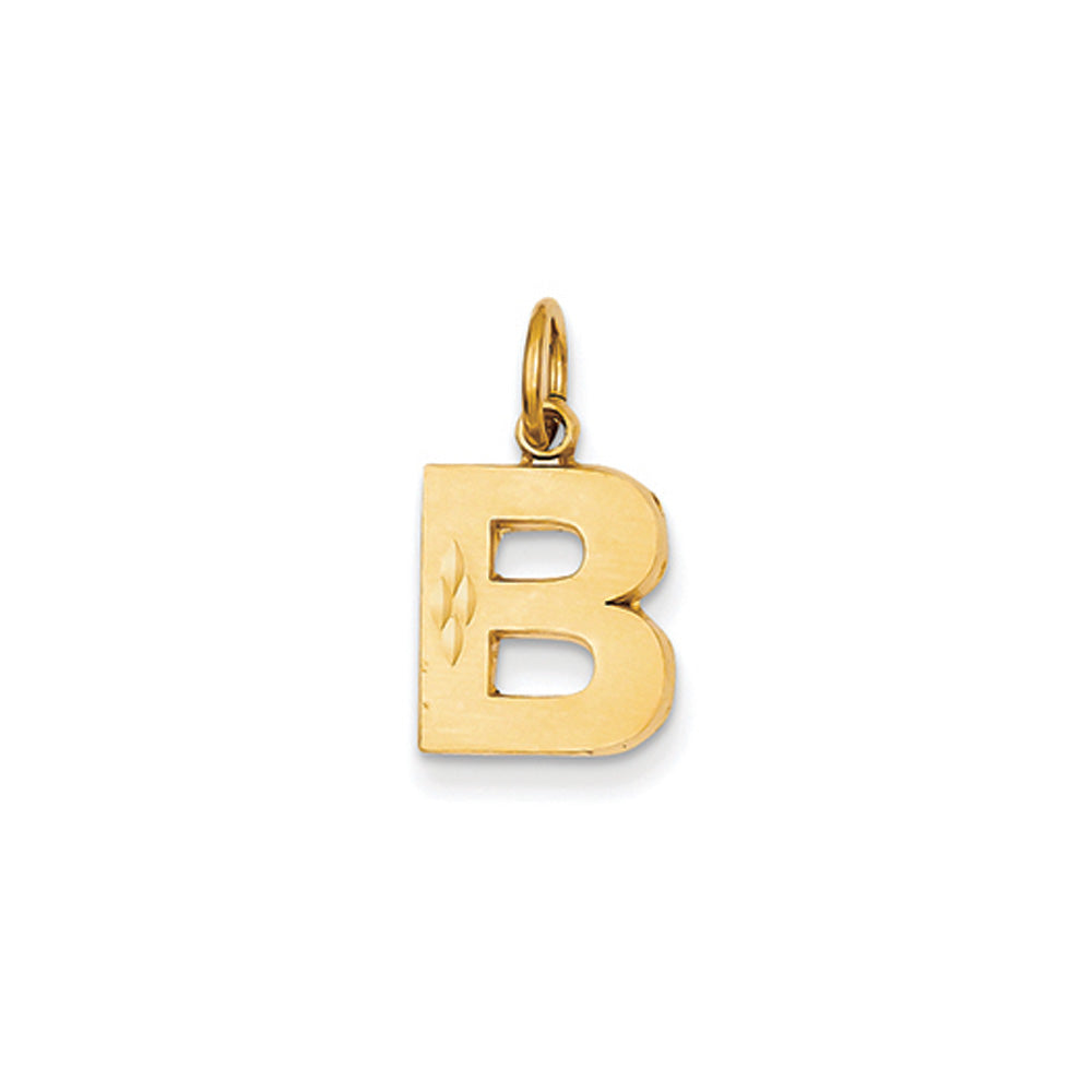 14k Yellow Gold, Julia Collection, Small Satin Block Initial B Pendant, Item P10422-B by The Black Bow Jewelry Co.