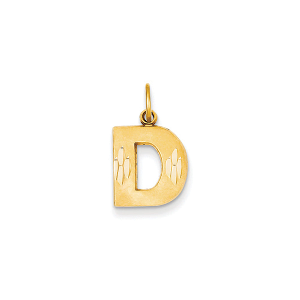 14k Yellow Gold, Julia Collection, Small Satin Block Initial D Pendant, Item P10422-D by The Black Bow Jewelry Co.