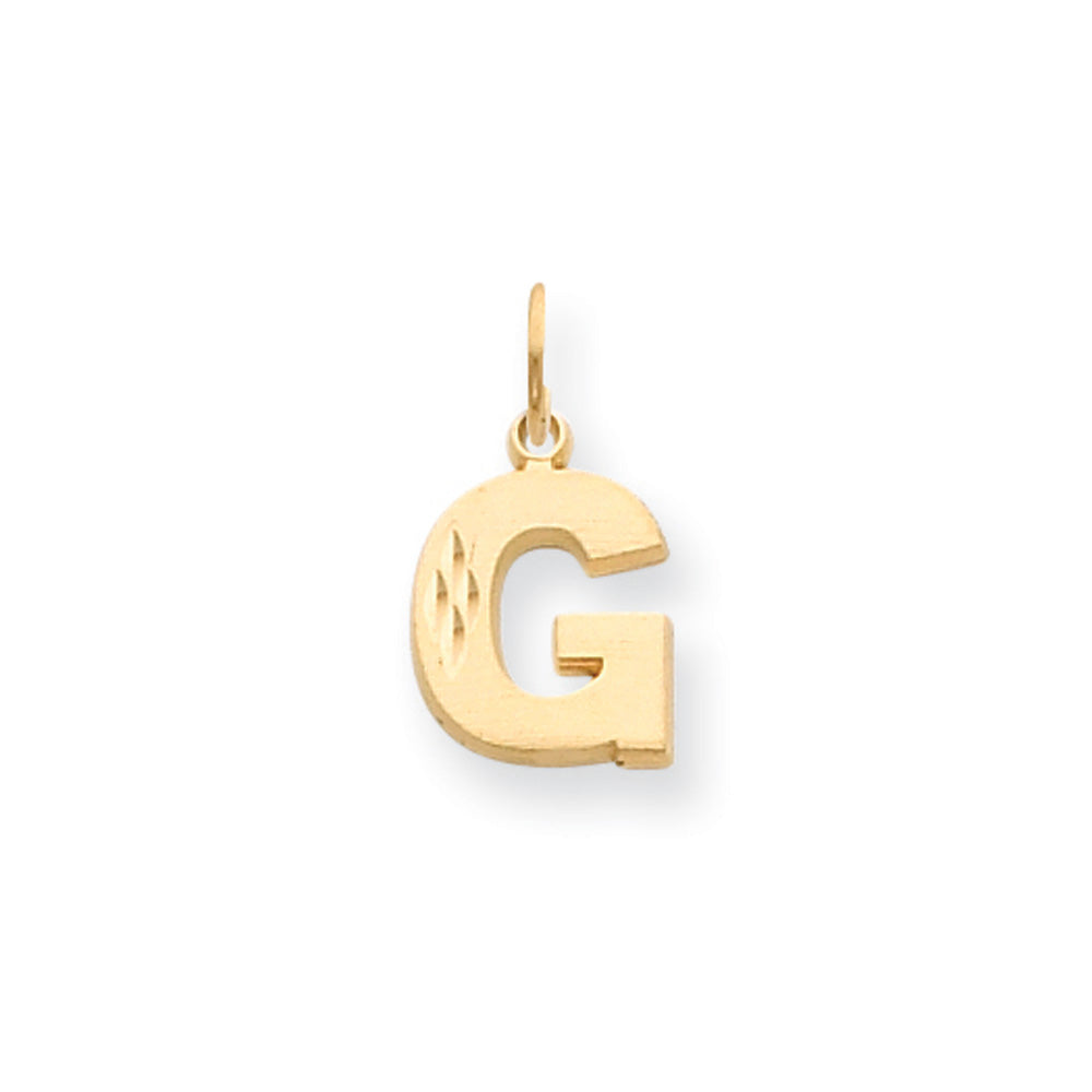 14k Yellow Gold, Julia Collection, Small Satin Block Initial G Pendant, Item P10422-G by The Black Bow Jewelry Co.