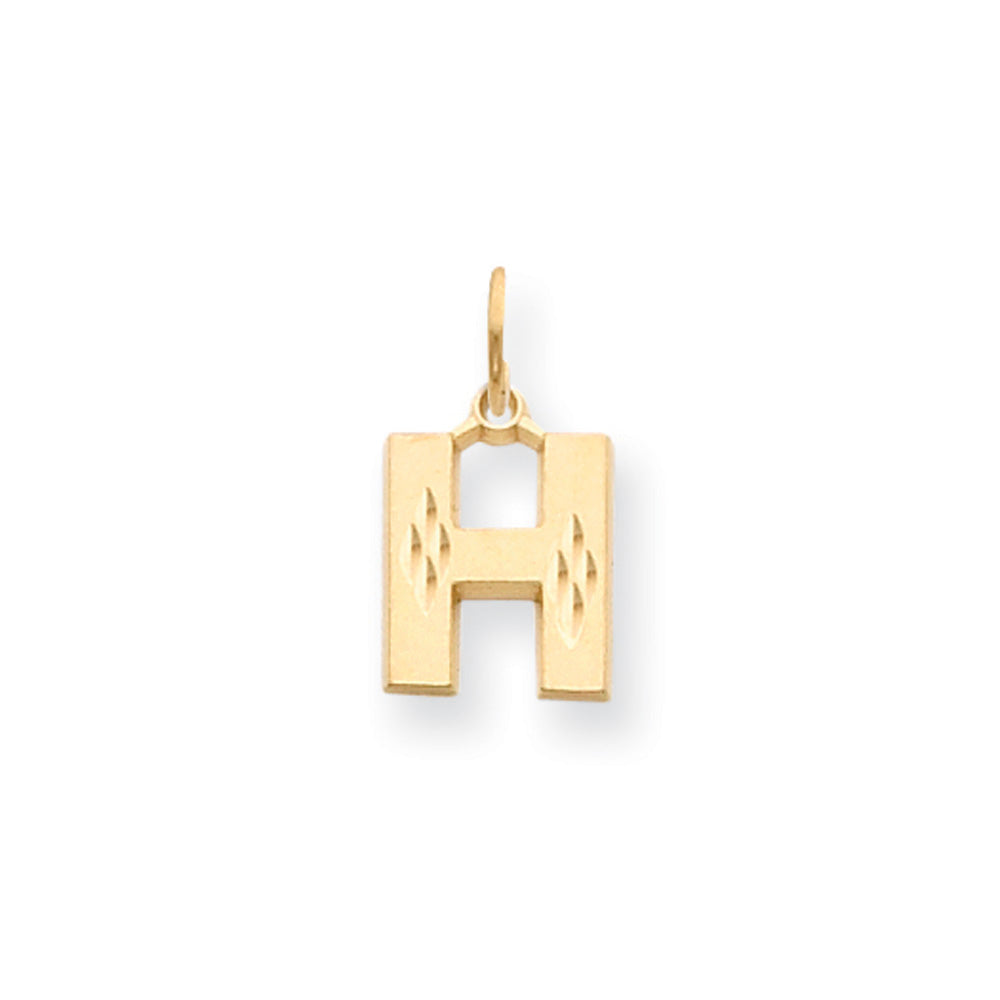 14k Yellow Gold, Julia Collection, Small Satin Block Initial H Pendant, Item P10422-H by The Black Bow Jewelry Co.