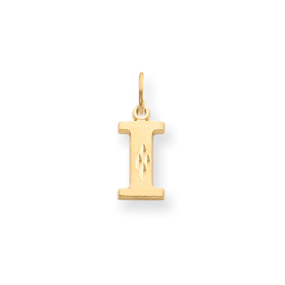 14k Yellow Gold, Julia Collection, Small Satin Block Initial I Pendant, Item P10422-I by The Black Bow Jewelry Co.