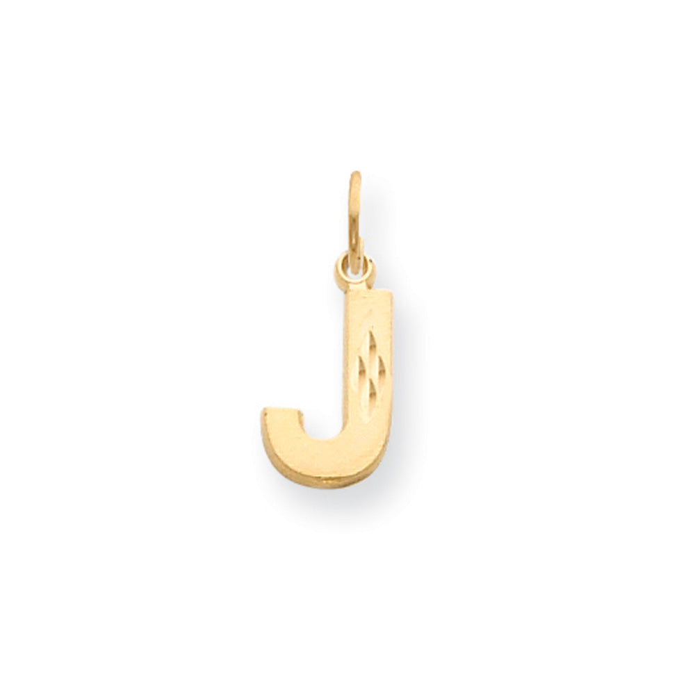 14k Yellow Gold, Julia Collection, Small Satin Block Initial J Pendant, Item P10422-J by The Black Bow Jewelry Co.