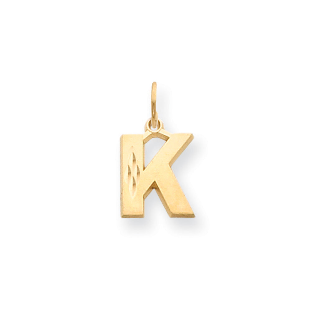 14k Yellow Gold, Julia Collection, Small Satin Block Initial K Pendant, Item P10422-K by The Black Bow Jewelry Co.
