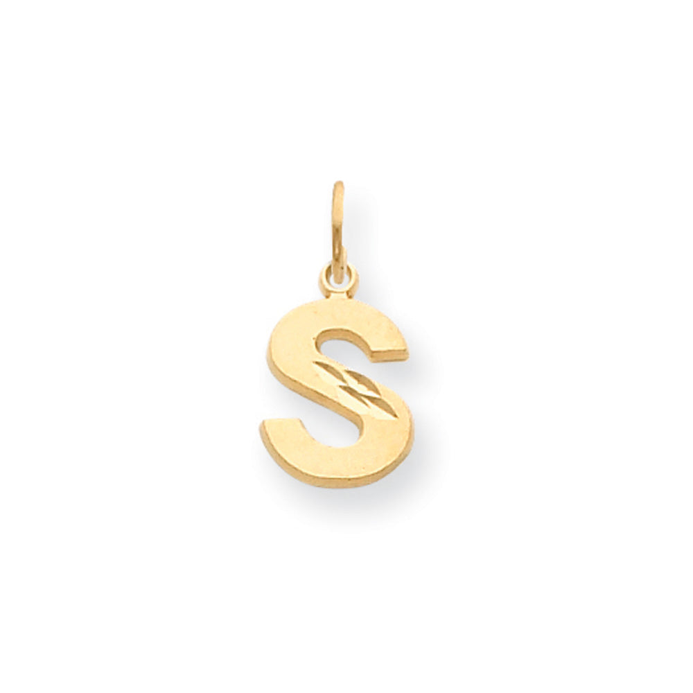 14k Yellow Gold, Julia Collection, Small Satin Block Initial S Pendant, Item P10422-S by The Black Bow Jewelry Co.