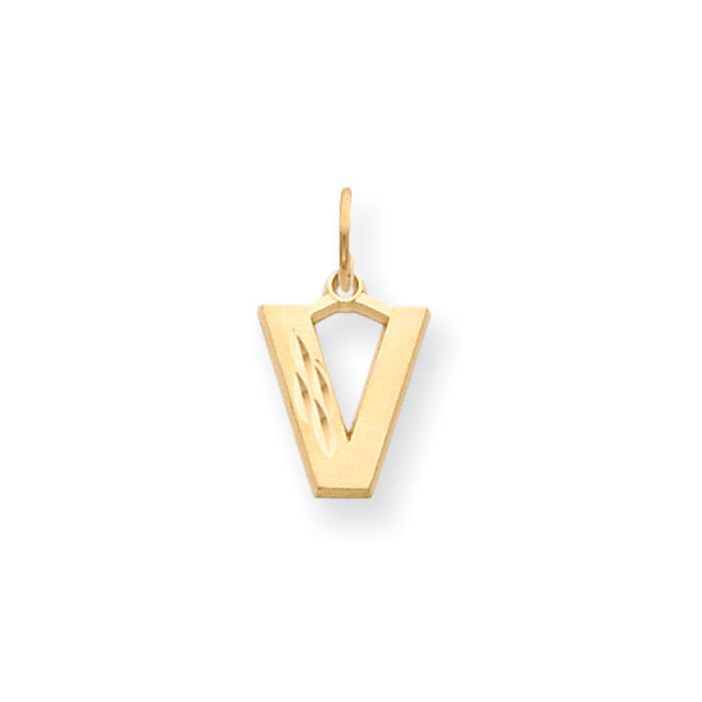 14k Yellow Gold, Julia Collection, Small Satin Block Initial V Pendant, Item P10422-V by The Black Bow Jewelry Co.