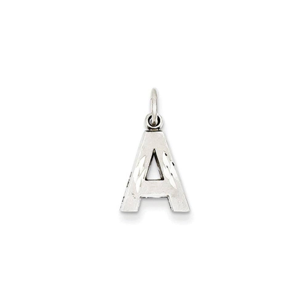 14k White Gold, Julia Collection, Small Satin Block Initial A Pendant, Item P10423-A by The Black Bow Jewelry Co.