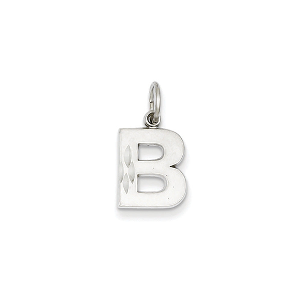 14k White Gold, Julia Collection, Small Satin Block Initial B Pendant, Item P10423-B by The Black Bow Jewelry Co.