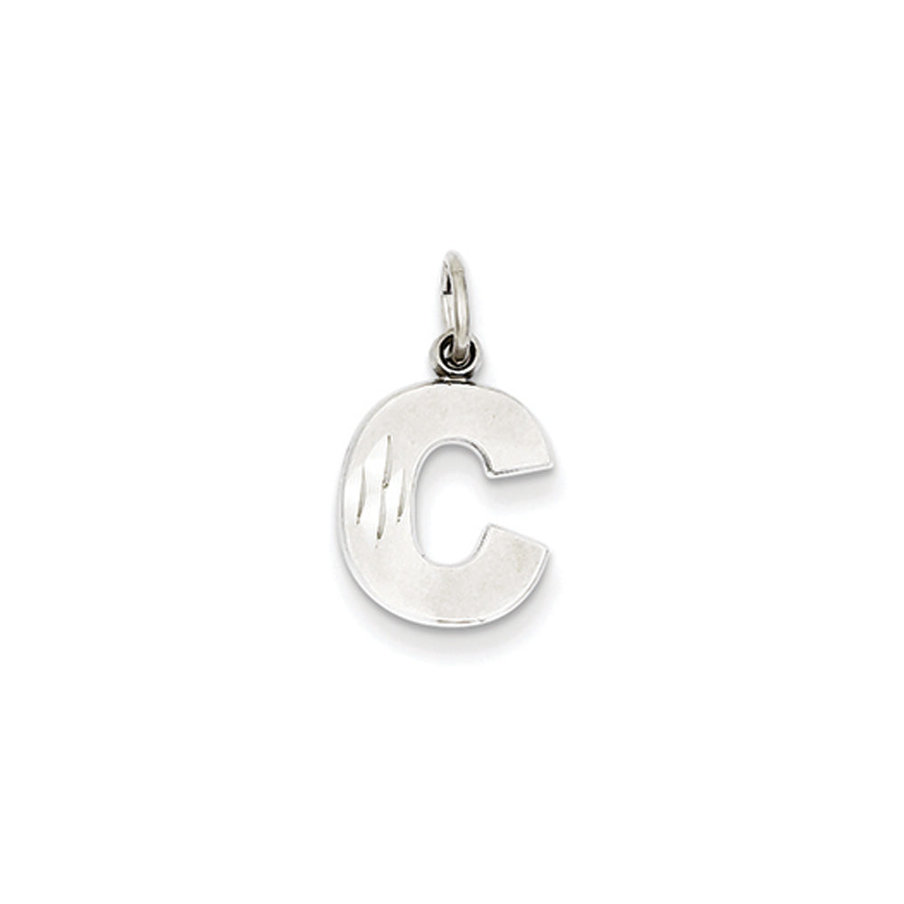 14k White Gold, Julia Collection, Small Satin Block Initial C Pendant, Item P10423-C by The Black Bow Jewelry Co.