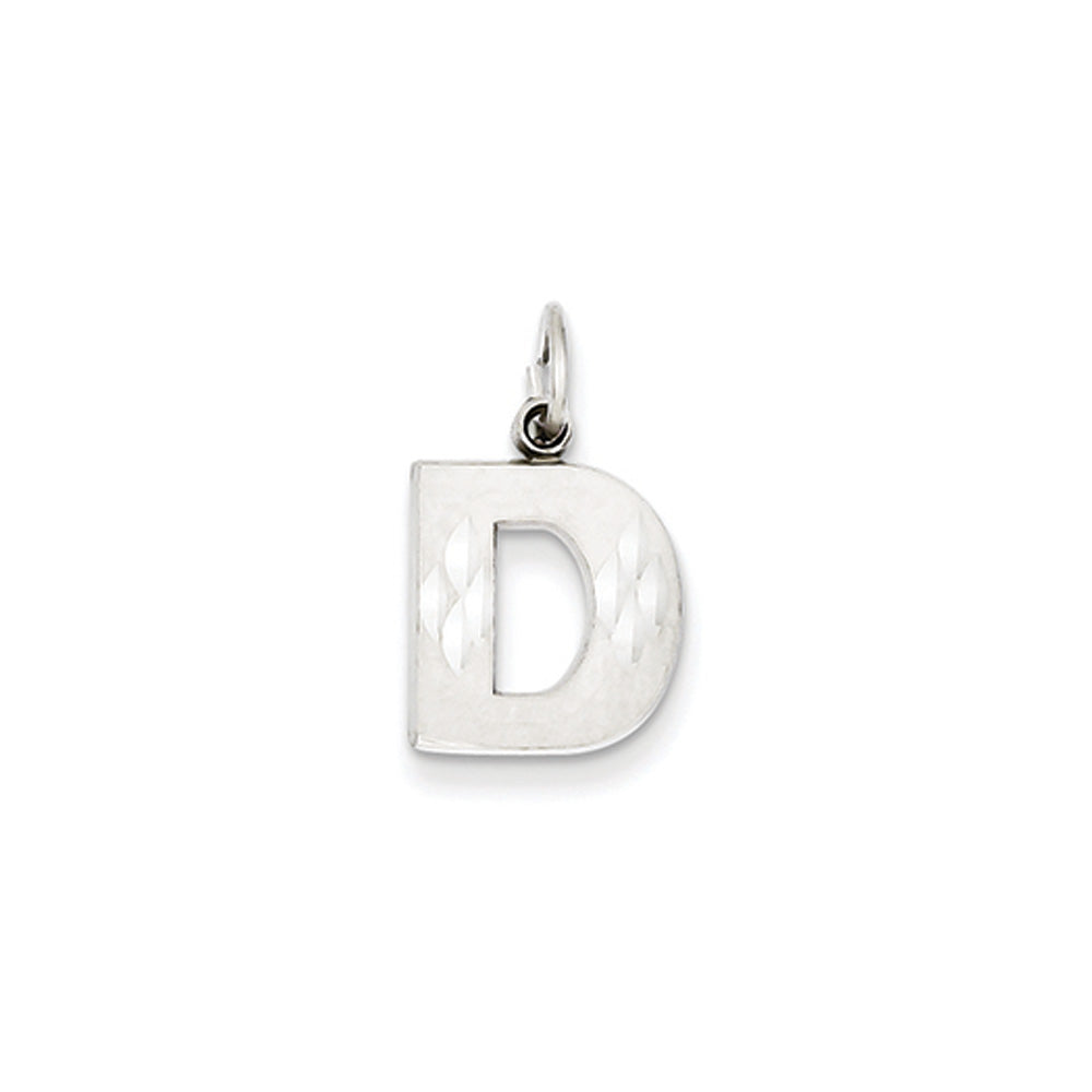 14k White Gold, Julia Collection, Small Satin Block Initial D Pendant, Item P10423-D by The Black Bow Jewelry Co.
