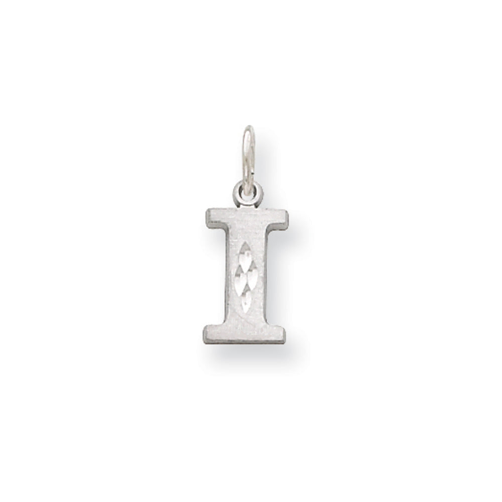 14k White Gold, Julia Collection, Small Satin Block Initial I Pendant, Item P10423-I by The Black Bow Jewelry Co.