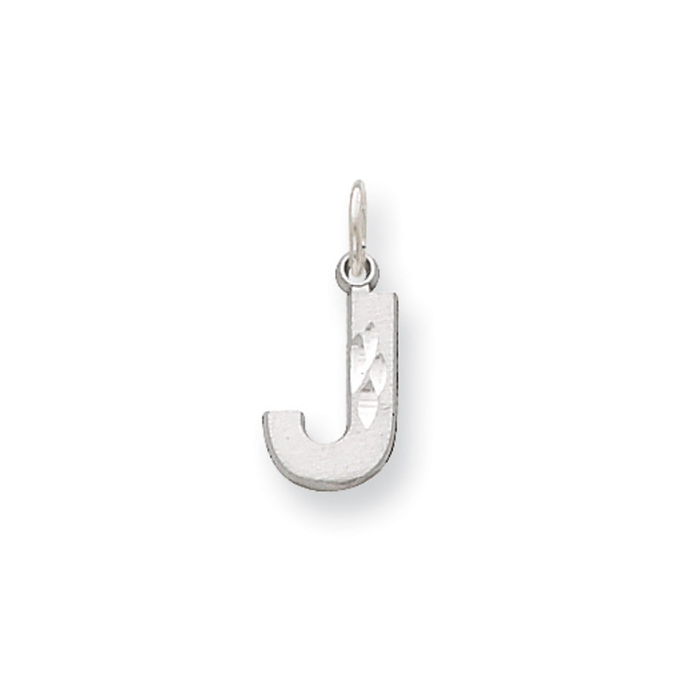 14k White Gold, Julia Collection, Small Satin Block Initial J Pendant, Item P10423-J by The Black Bow Jewelry Co.