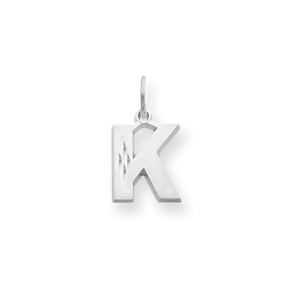 14k White Gold, Julia Collection, Small Satin Block Initial K Pendant, Item P10423-K by The Black Bow Jewelry Co.