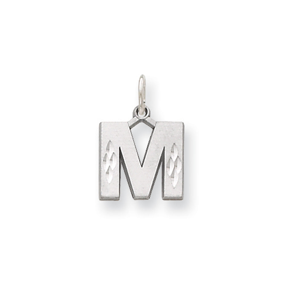14k White Gold, Julia Collection, Small Satin Block Initial M Pendant, Item P10423-M by The Black Bow Jewelry Co.