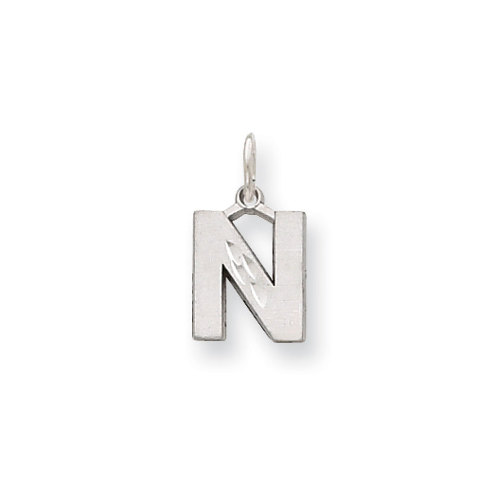 14k White Gold, Julia Collection, Small Satin Block Initial N Pendant, Item P10423-N by The Black Bow Jewelry Co.