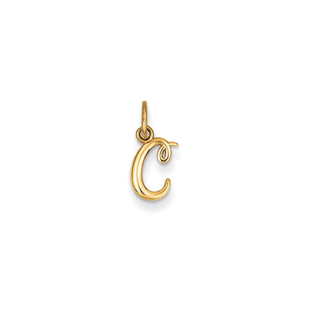 14k Yellow Gold, Claire Collection Mini Lower Case Initial C Charm, Item P10424-C by The Black Bow Jewelry Co.