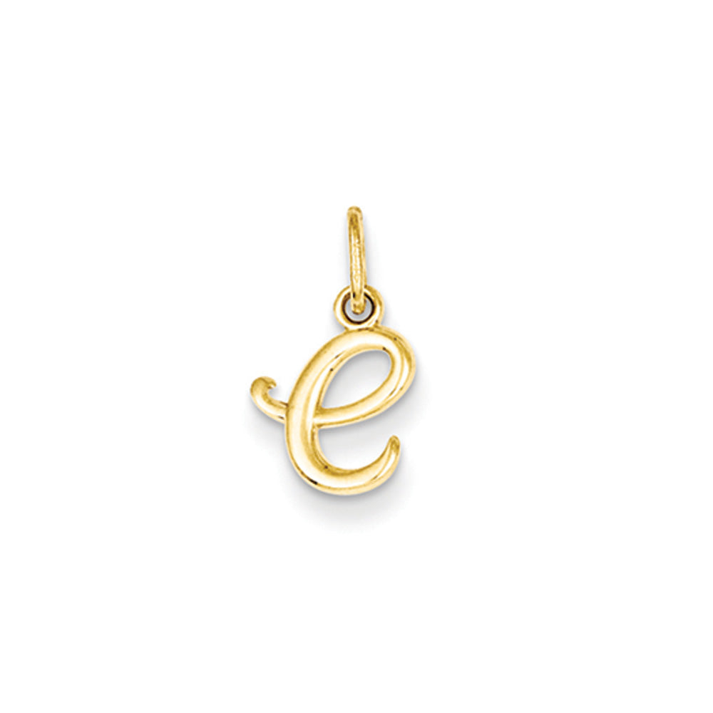 14k Yellow Gold, Claire Collection Mini Lower Case Initial E Charm, Item P10424-E by The Black Bow Jewelry Co.