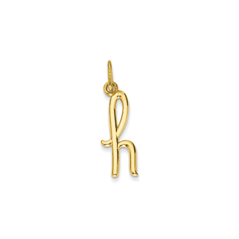 14k Yellow Gold, Claire Collection Mini Lower Case Initial H Charm, Item P10424-H by The Black Bow Jewelry Co.