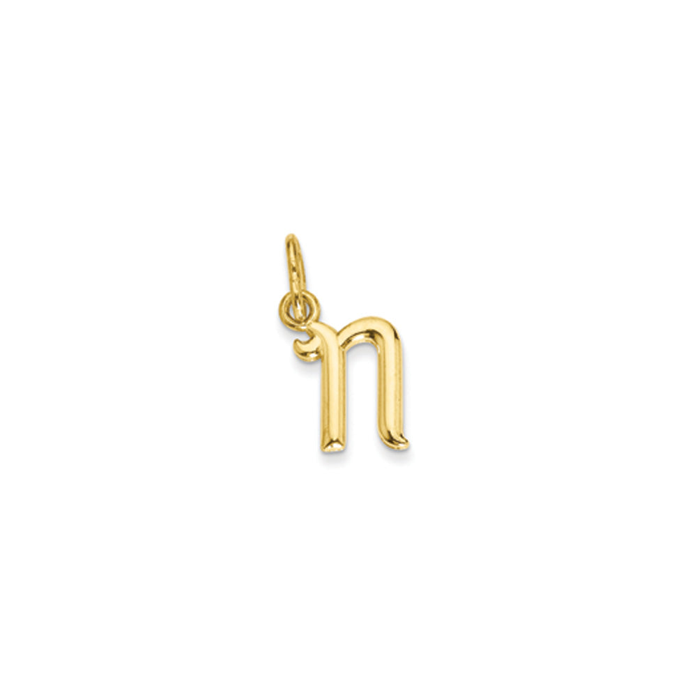 14k Yellow Gold, Claire Collection Mini Lower Case Initial N Charm, Item P10424-N by The Black Bow Jewelry Co.