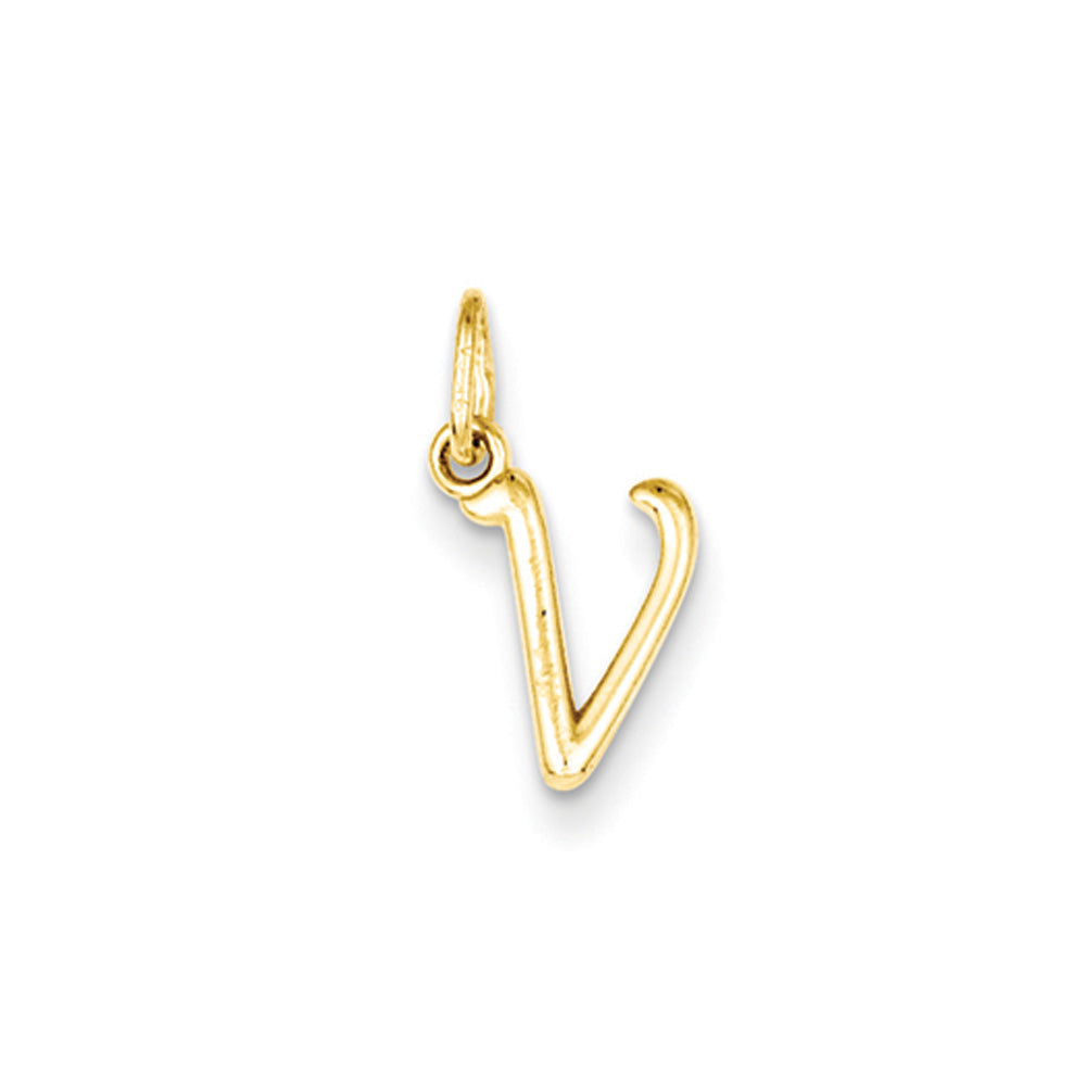 14k Yellow Gold, Claire Collection Mini Lower Case Initial V Charm, Item P10424-V by The Black Bow Jewelry Co.