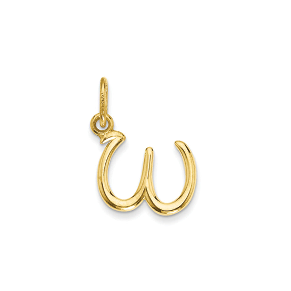 14k Yellow Gold, Claire Collection Mini Lower Case Initial W Charm, Item P10424-W by The Black Bow Jewelry Co.