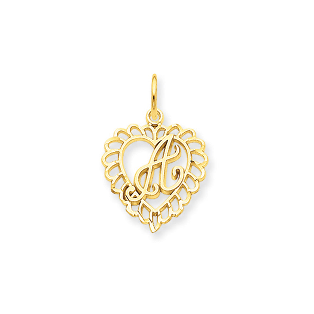 14k Yellow Gold, Grace Collection, Satin Heart Initial A Pendant, 15mm, Item P10425-A by The Black Bow Jewelry Co.