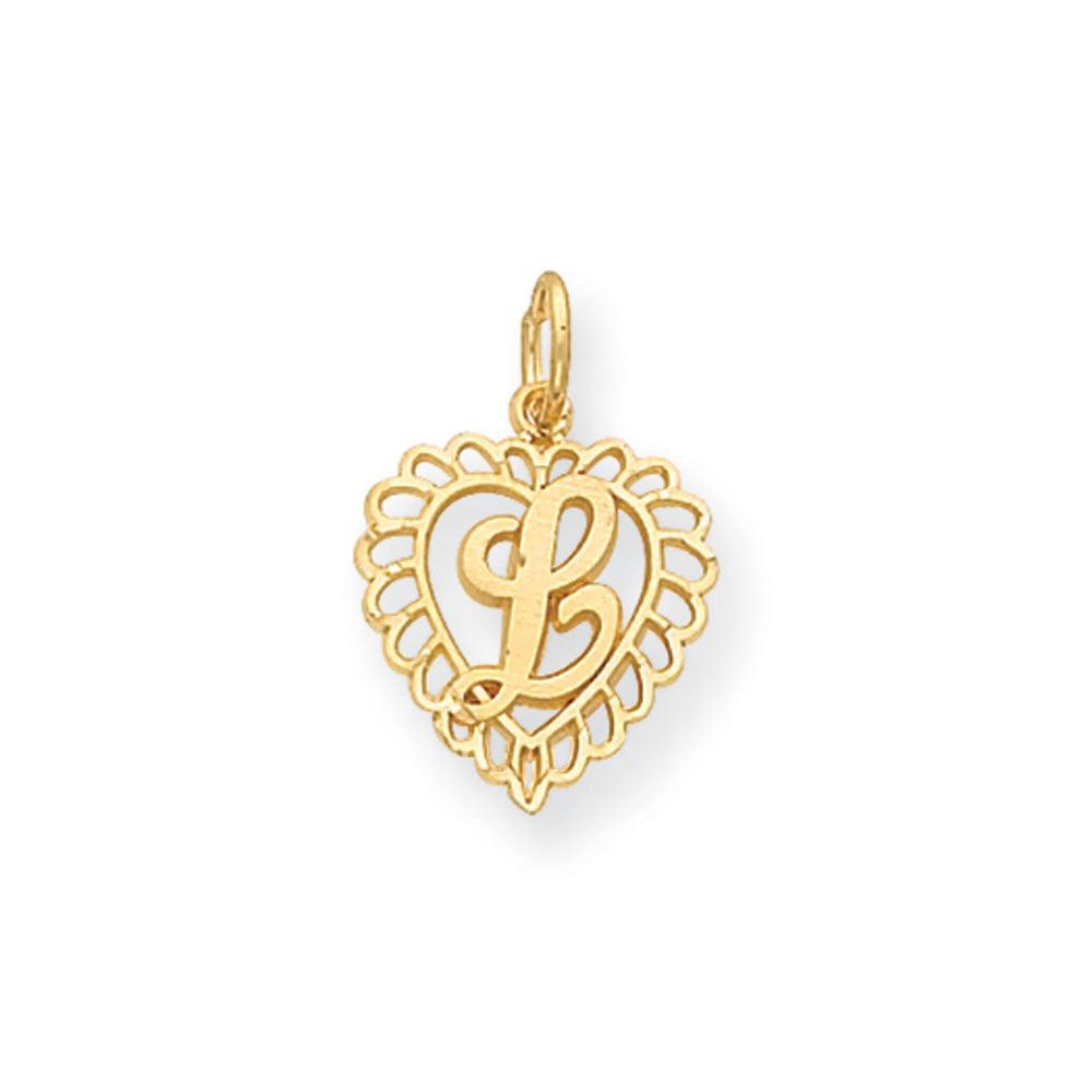 14k Yellow Gold, Grace Collection, Satin Heart Initial L Pendant, 15mm, Item P10425-L by The Black Bow Jewelry Co.