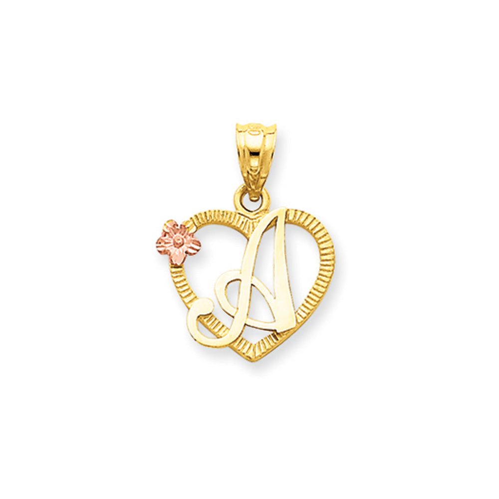 14k Two Tone Gold Grace Collection 15mm Heart Initial A Pendant, Item P10426-A by The Black Bow Jewelry Co.