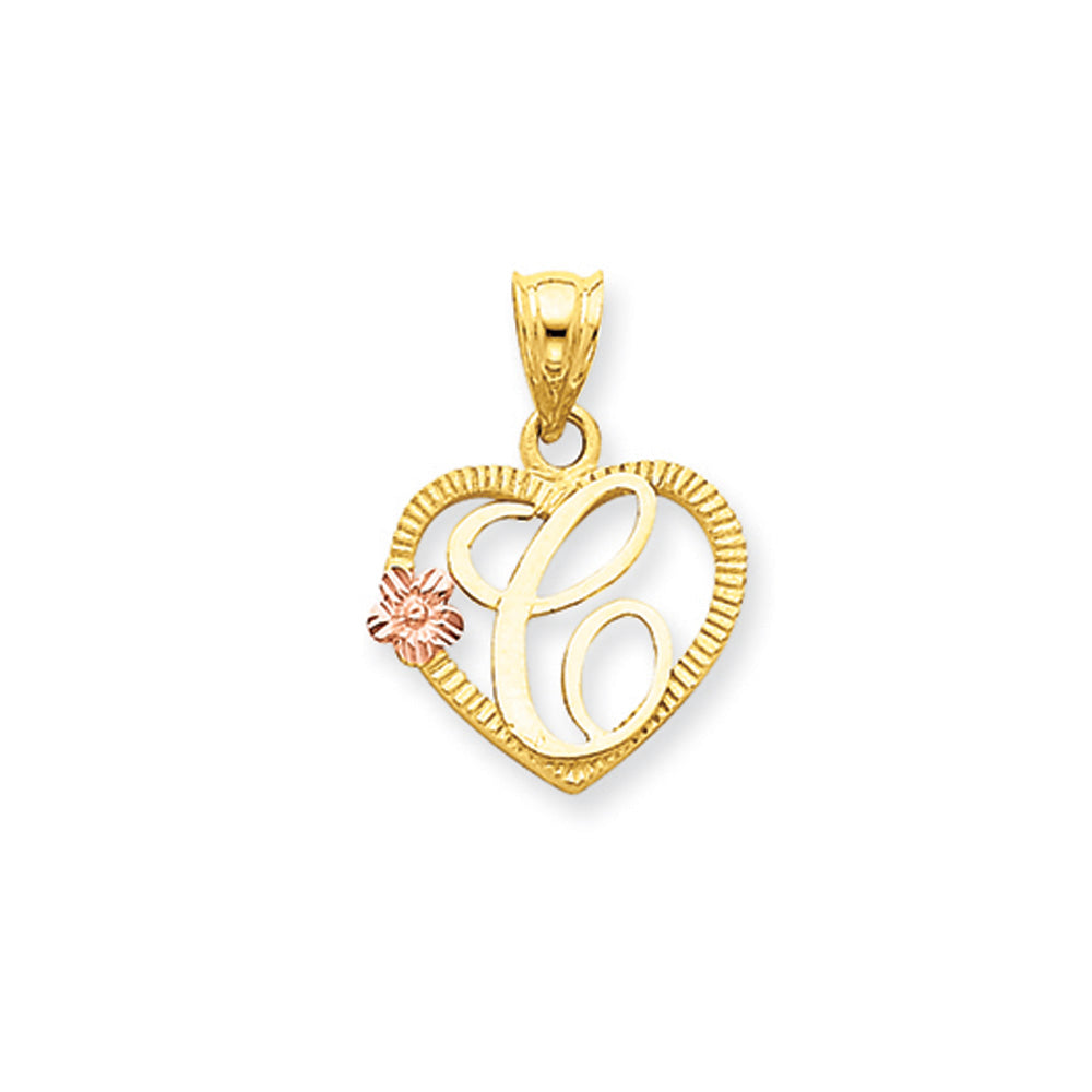 14k Two Tone Gold Grace Collection 15mm Heart Initial C Pendant, Item P10426-C by The Black Bow Jewelry Co.