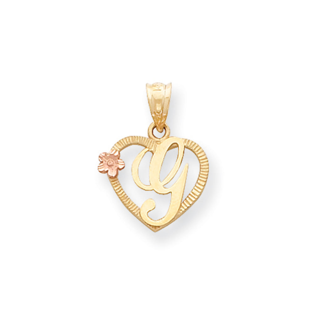 14k Two Tone Gold Grace Collection 15mm Heart Initial G Pendant, Item P10426-G by The Black Bow Jewelry Co.
