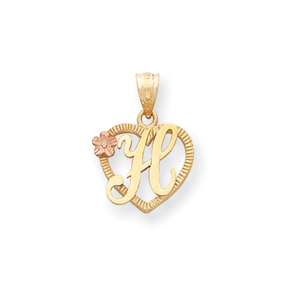 14k Two Tone Gold Grace Collection 15mm Heart Initial H Pendant, Item P10426-H by The Black Bow Jewelry Co.