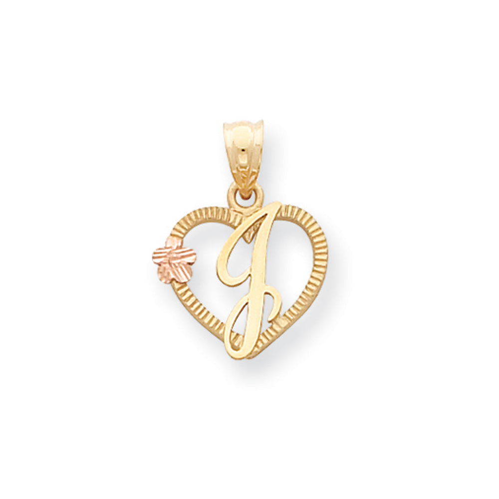 14k Two Tone Gold Grace Collection 15mm Heart Initial J Pendant, Item P10426-J by The Black Bow Jewelry Co.