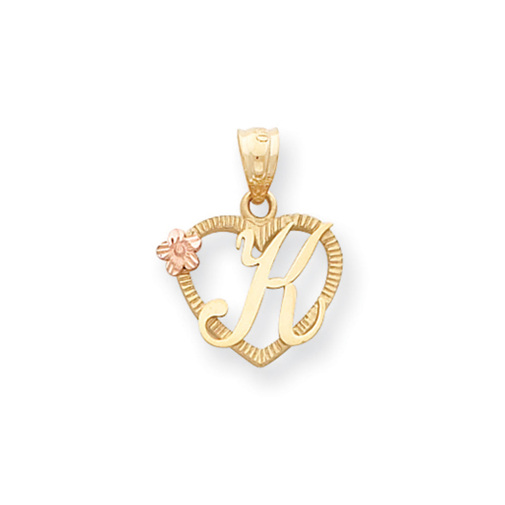 14k Two Tone Gold Grace Collection 15mm Heart Initial K Pendant, Item P10426-K by The Black Bow Jewelry Co.