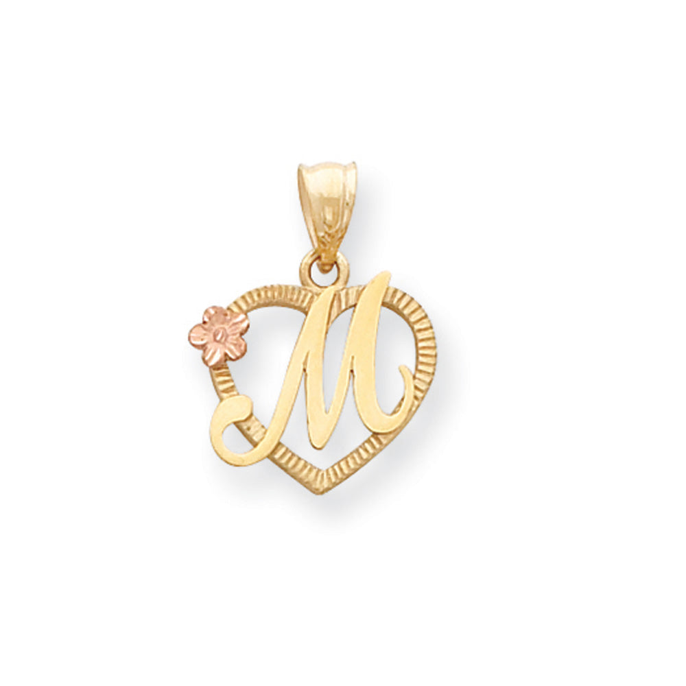 14k Two Tone Gold Grace Collection 15mm Heart Initial M Pendant, Item P10426-M by The Black Bow Jewelry Co.