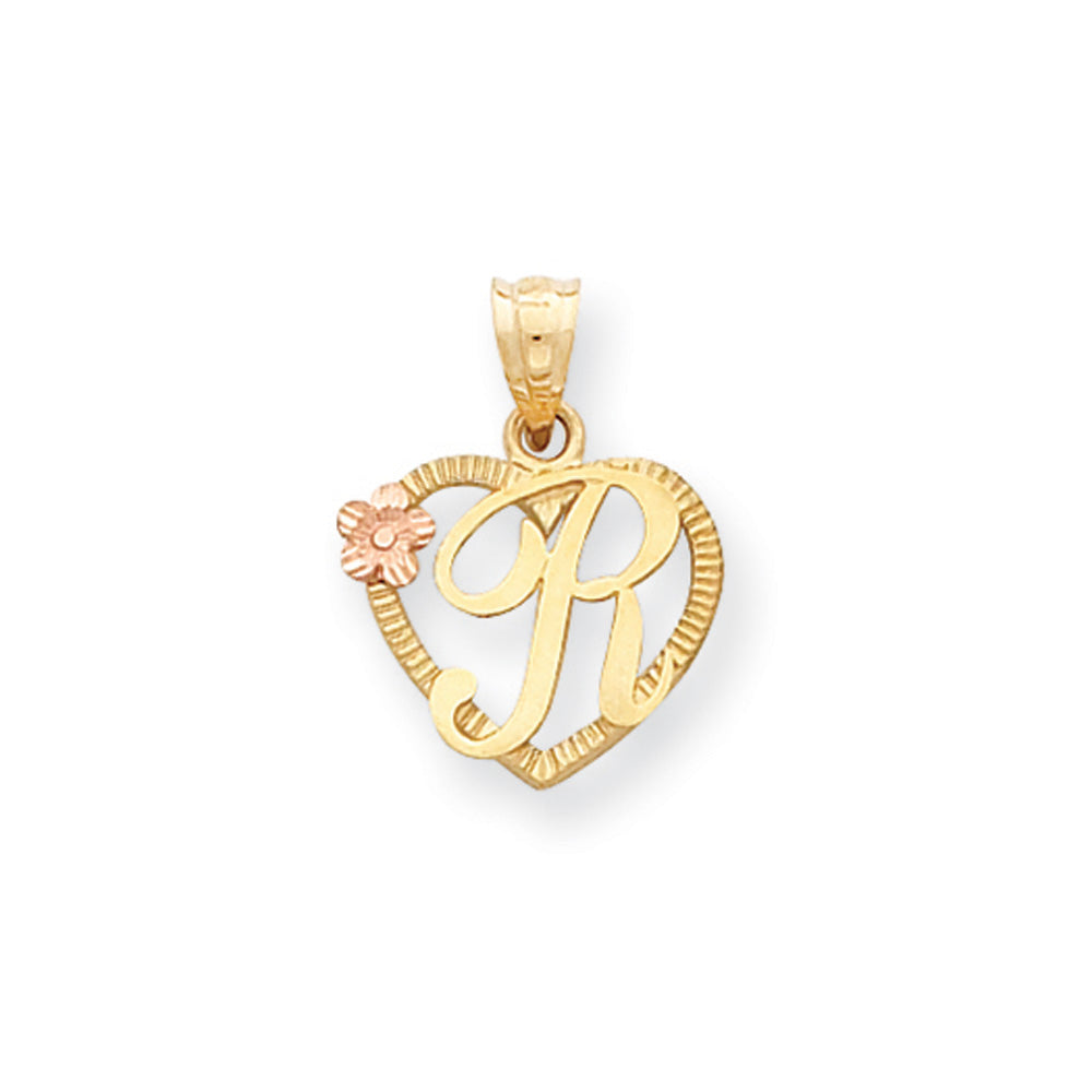14k Two Tone Gold Grace Collection 15mm Heart Initial R Pendant, Item P10426-R by The Black Bow Jewelry Co.