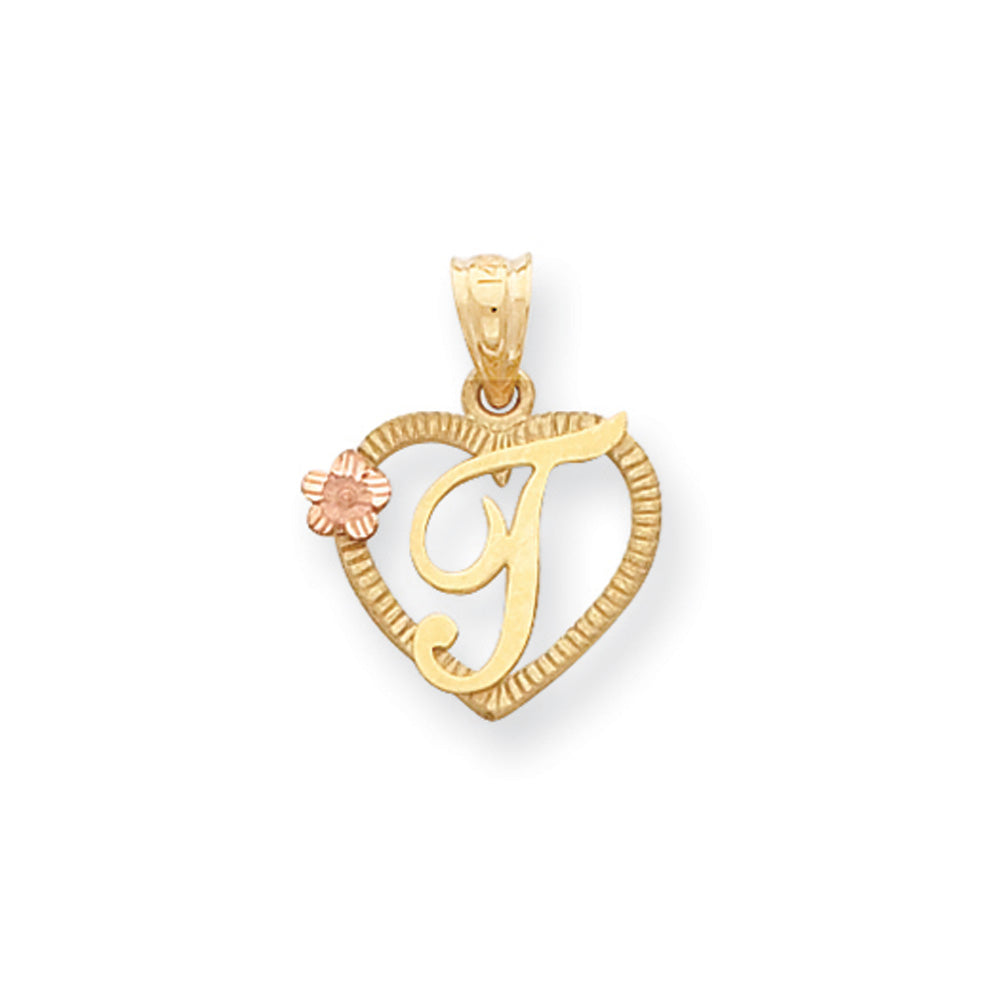 14k Two Tone Gold Grace Collection 15mm Heart Initial T Pendant, Item P10426-T by The Black Bow Jewelry Co.