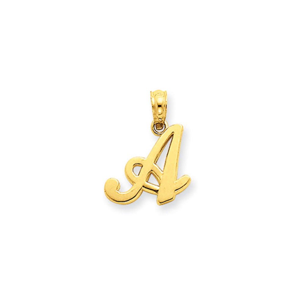 14k Yellow Gold, Mimi Collection, Small Script Initial A Pendant, Item P10427-A by The Black Bow Jewelry Co.