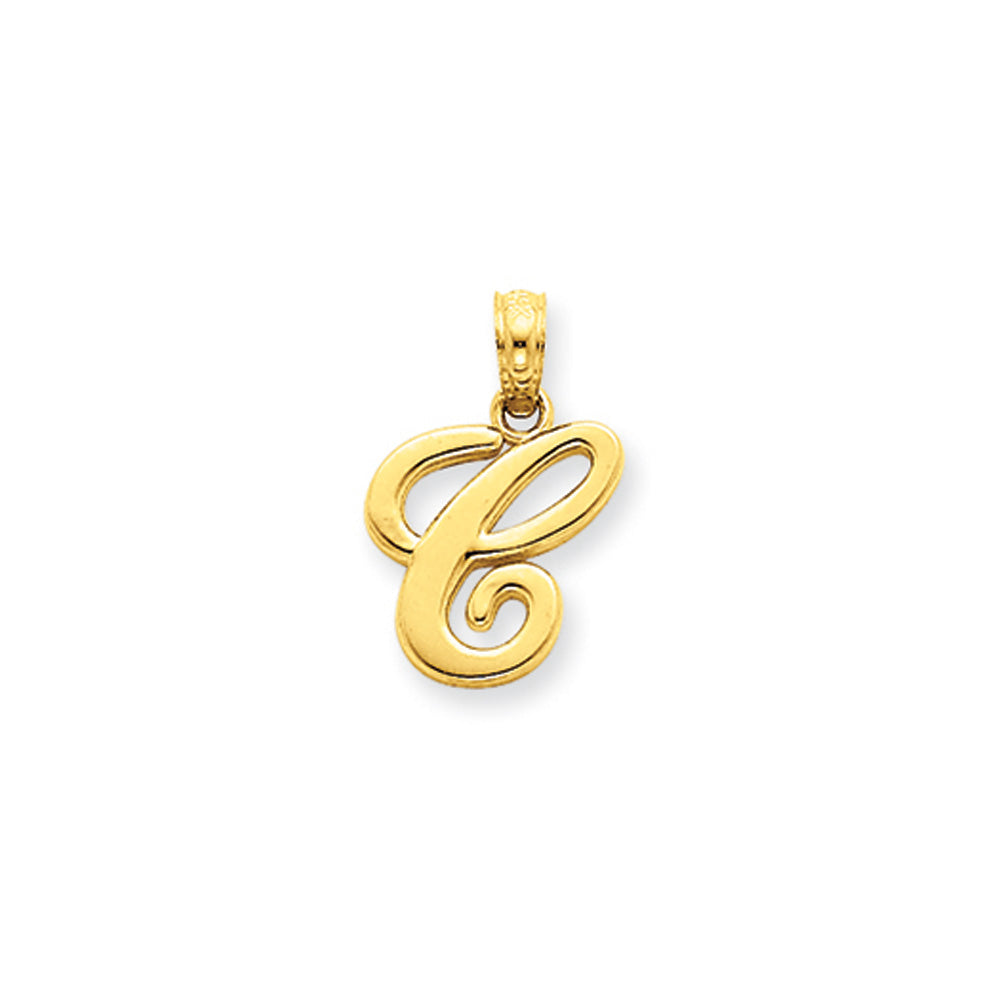 14k Yellow Gold, Mimi Collection, Small Script Initial C Pendant, Item P10427-C by The Black Bow Jewelry Co.