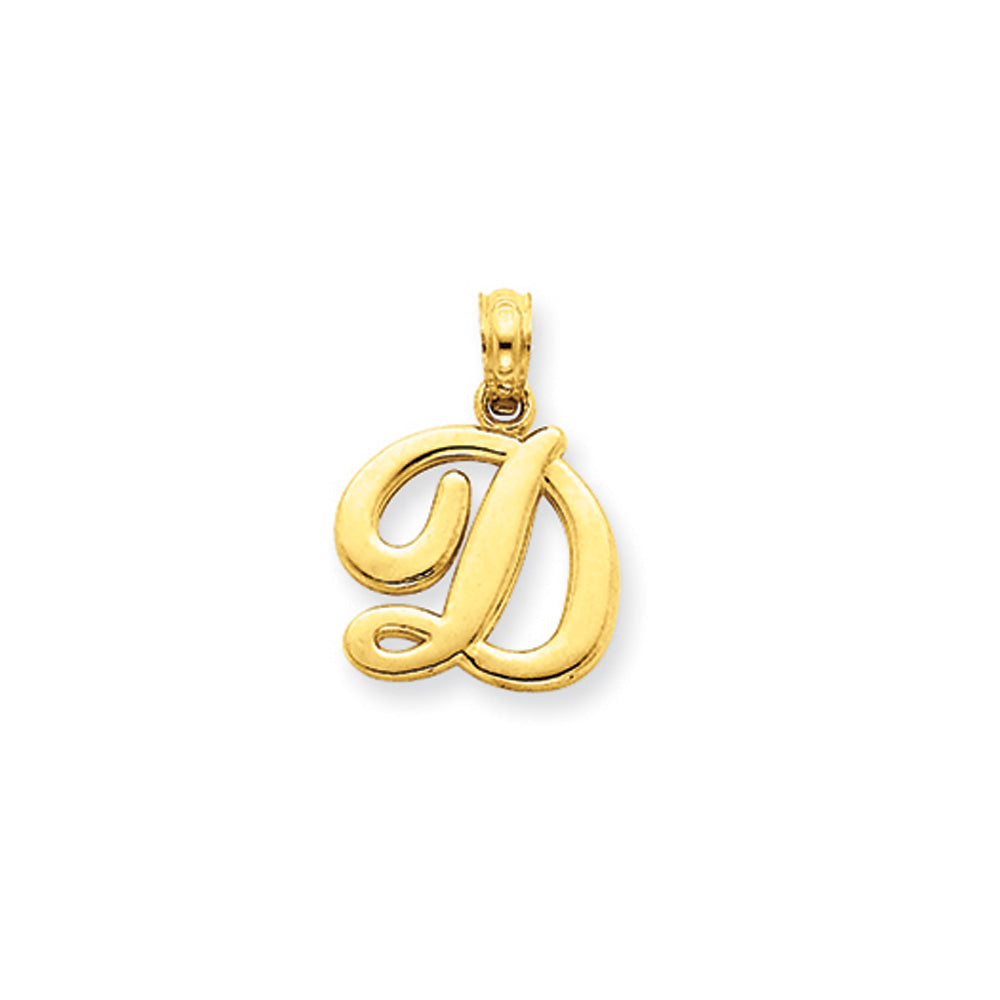 14k Yellow Gold, Mimi Collection, Small Script Initial D Pendant, Item P10427-D by The Black Bow Jewelry Co.