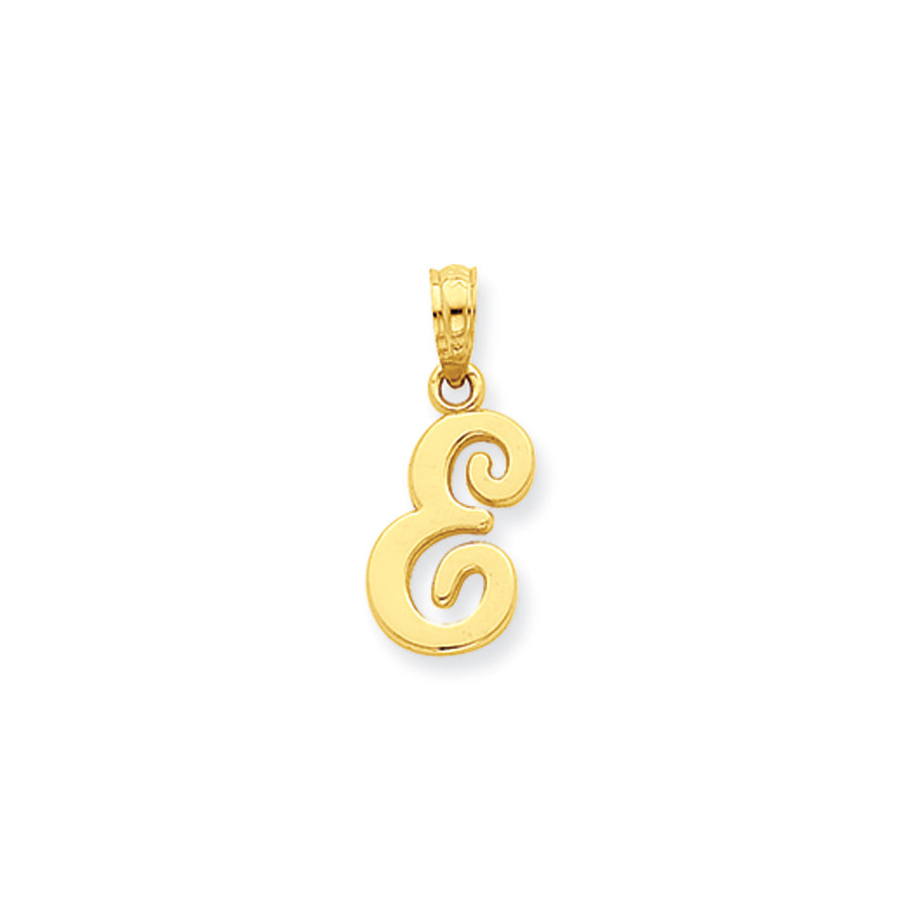 14k Yellow Gold, Mimi Collection, Small Script Initial E Pendant, Item P10427-E by The Black Bow Jewelry Co.