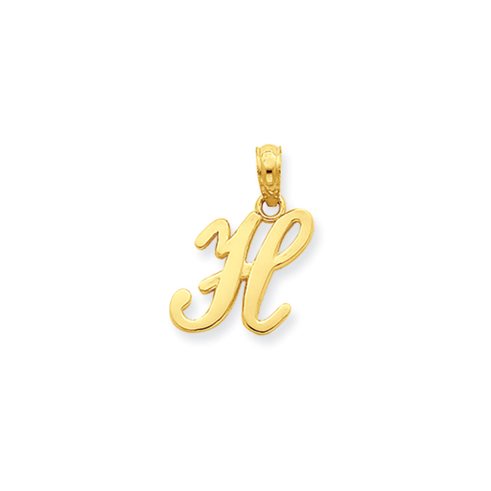 14k Yellow Gold, Mimi Collection, Small Script Initial H Pendant, Item P10427-H by The Black Bow Jewelry Co.