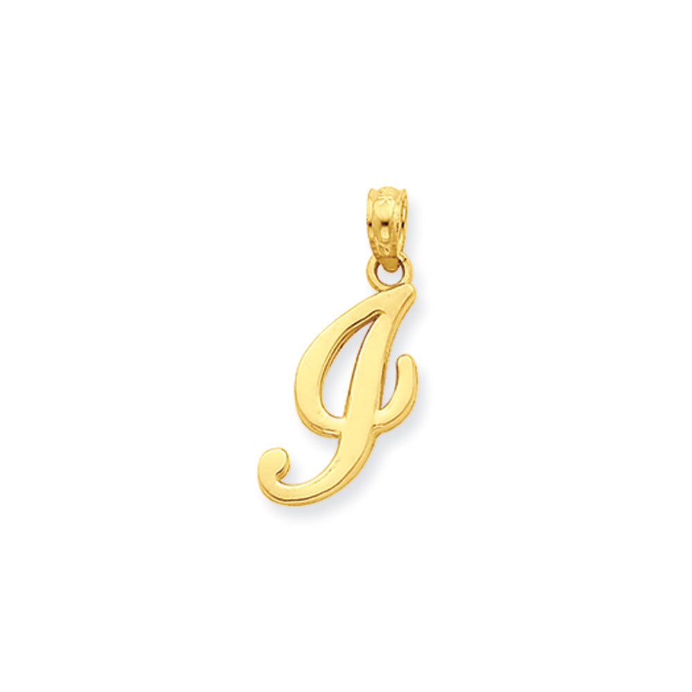 14k Yellow Gold, Mimi Collection, Small Script Initial I Pendant, Item P10427-I by The Black Bow Jewelry Co.
