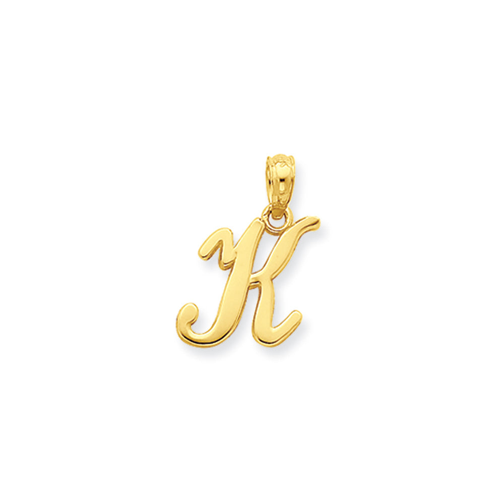 14k Yellow Gold, Mimi Collection, Small Script Initial K Pendant, Item P10427-K by The Black Bow Jewelry Co.