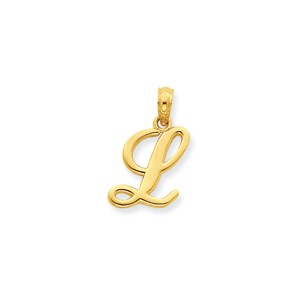 14k Yellow Gold, Mimi Collection, Small Script Initial L Pendant, Item P10427-L by The Black Bow Jewelry Co.