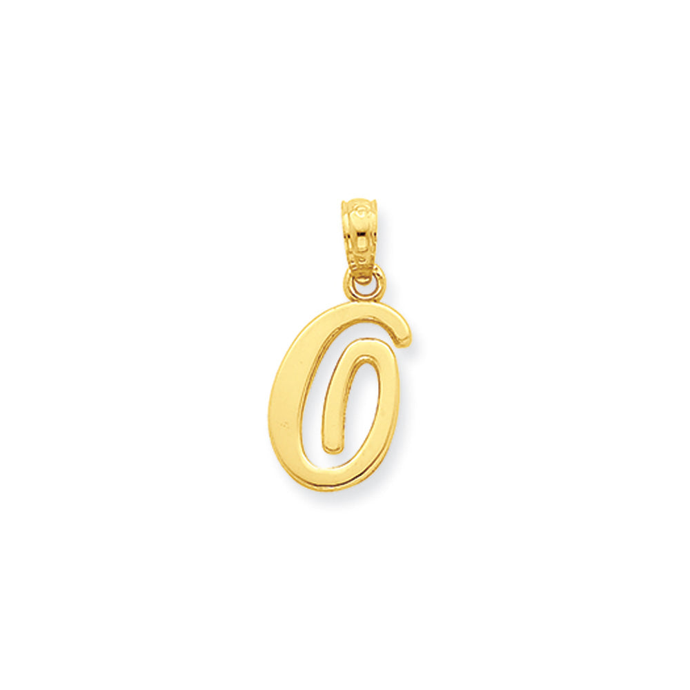 14k Yellow Gold, Mimi Collection, Small Script Initial O Pendant, Item P10427-O by The Black Bow Jewelry Co.